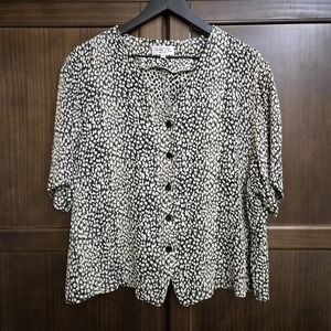 Vtg Tamotsu Top Abstract Animal Print Quiet Luxury Minimalist Monochrome Chic L